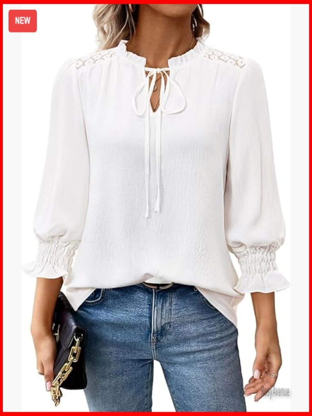 3/4 Sleeve Ruffle Collar Peasant Blouse Boho Western Lace Business Casual Tops